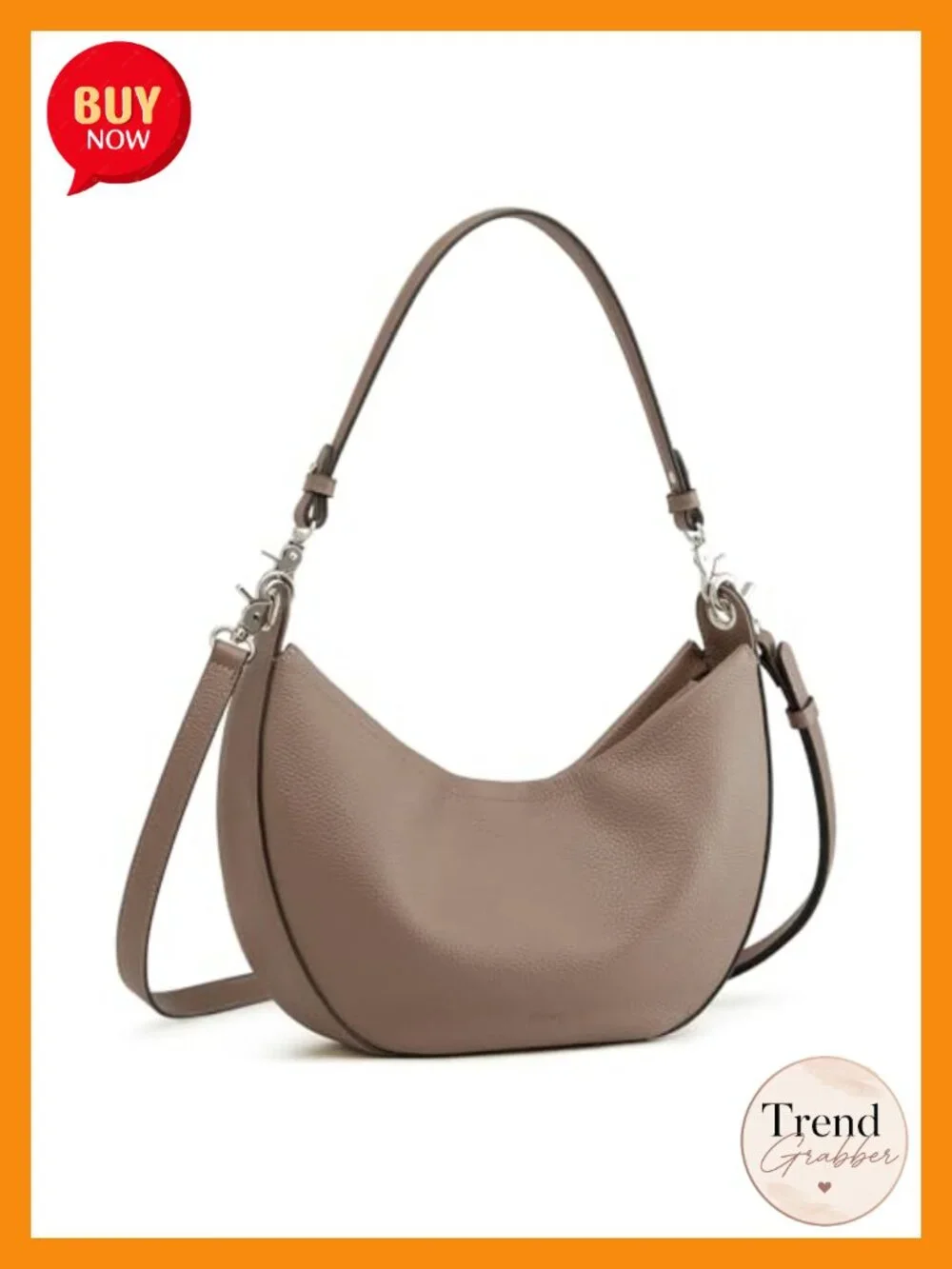 Leather Hobo Crescent Shoulder Bag Crossbody 2 Straps Multi Pockets Fits Tablet